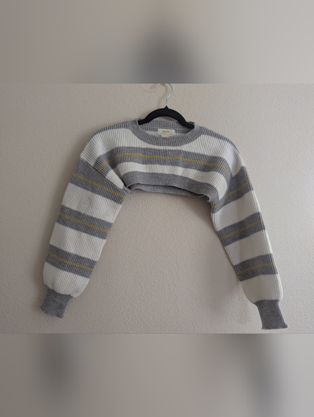 Anthropologie Cropped Striped Crew Sweater — Gray, White & Yellow